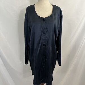 Vintage Victorias Secret gold label Silk Sleep Shirt Button Down SMALL Navy
